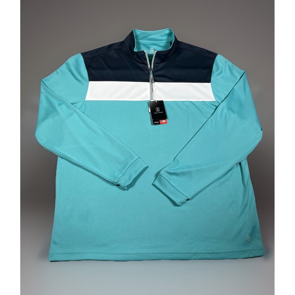 NWT-PGA Tour 1/4 Zip Sweater Men XL Blue Stripe Mesh Shoulders